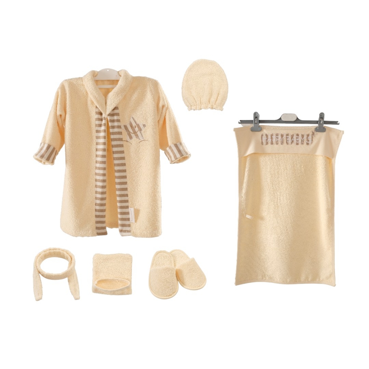 BORNOZ SET - KREM YILDIZLI