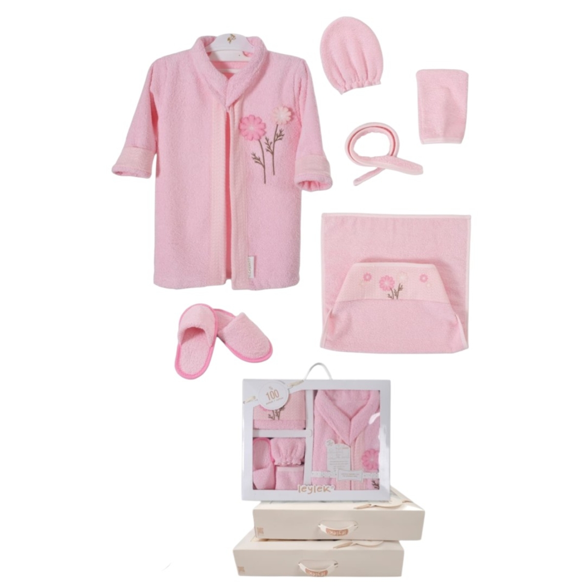 BORNOZ SET - PAPATYALI PEMBE