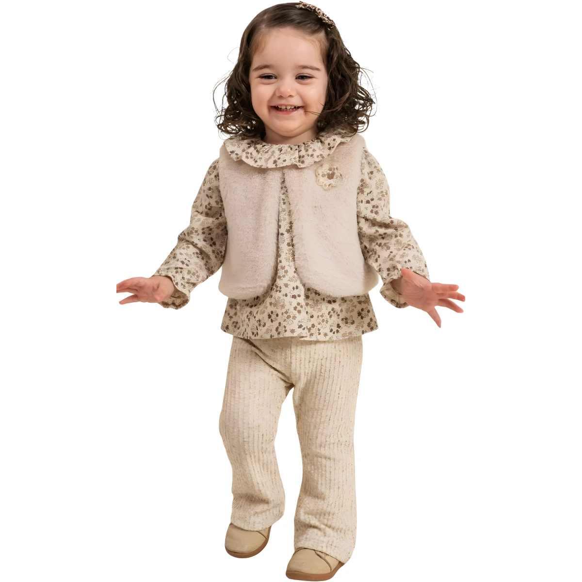 ÇİÇEK DESENLİ PELUŞ YELEKLİ TAKIM