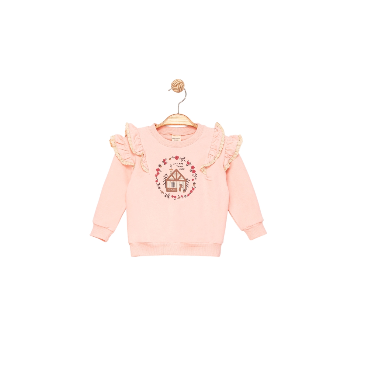 KABARTMA ÇİÇEK BASKILI FIRFIRLI SWEAT