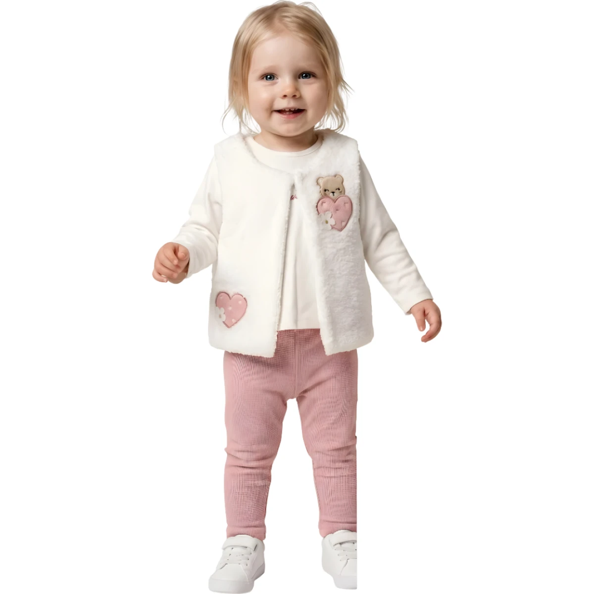 KALP NAKIŞLI BEBE PELUŞ YELEKLİ TAKIM