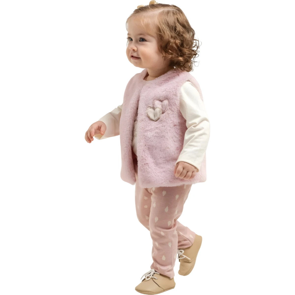 KALPLİ TRİKO PELUŞ YELEKLİ BEBE TAKIM