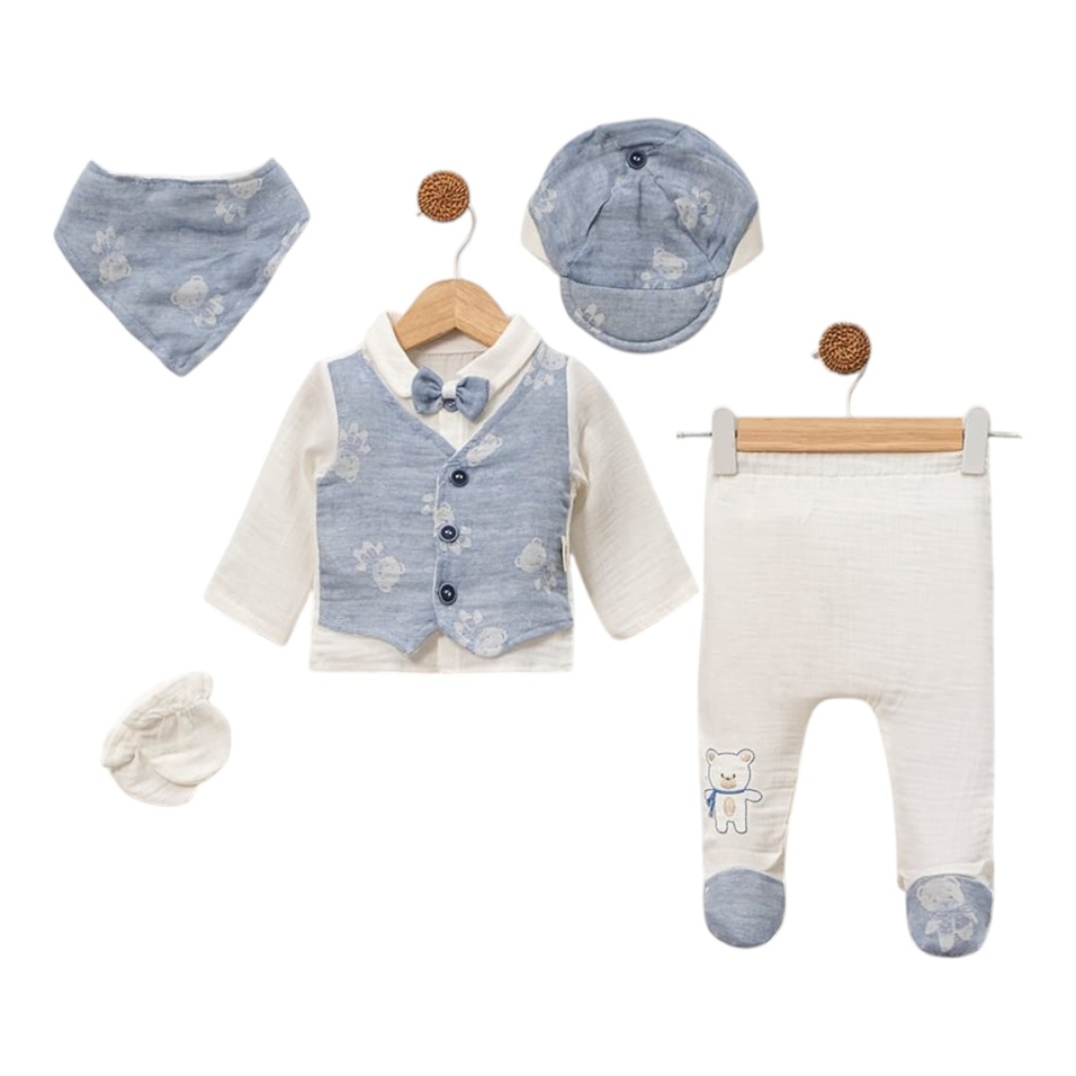 Müslin jakarlı ayıcıklı 5 li set