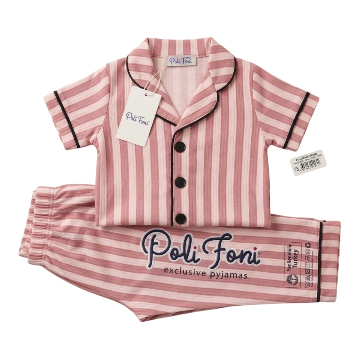 PEMBE ÇİZGİLİ KISA KOLLU YAKALI PİJAMA TAKIM