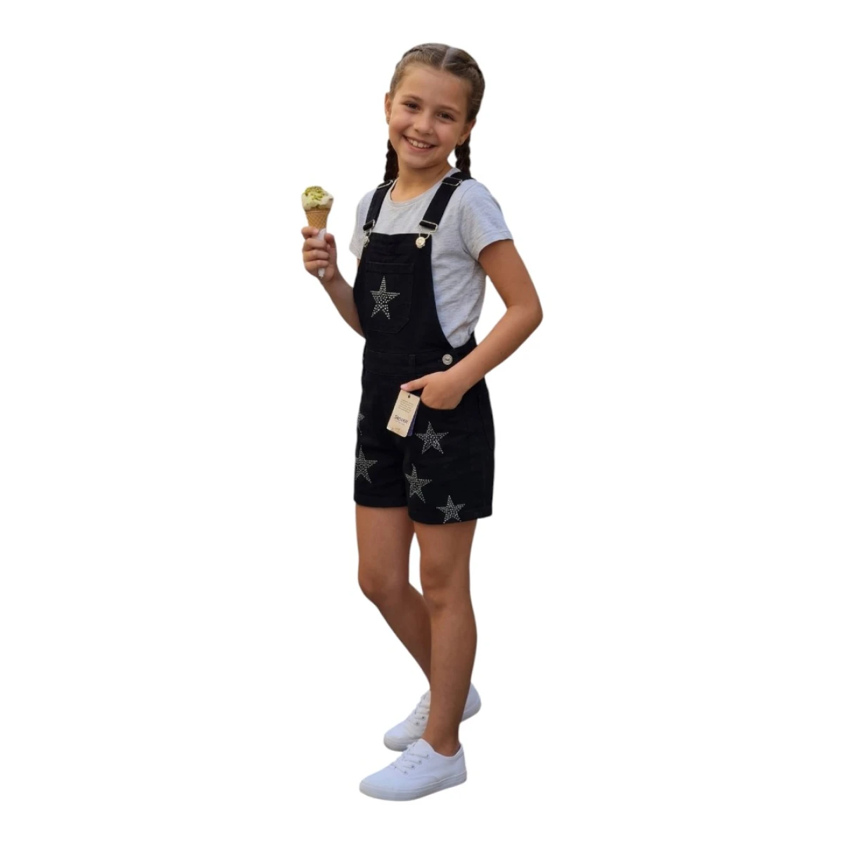 YILDIZ TAŞLI PAMUKLU SALOPET ŞORT