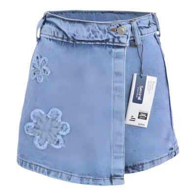 2 ÇİÇEK APLİKELİ PAMUKLU KOT ŞORT