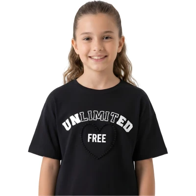 9-12 YAŞ KIZ  UNLİMİTED GOFRE KALPLİ TEK TSHİRT
