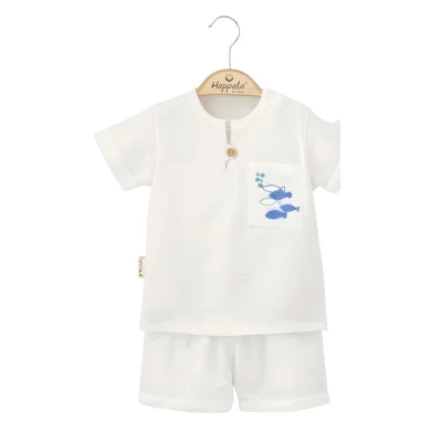 BALIKLI CEPLİ ERKEK KETEN ŞORTLU TAKIM