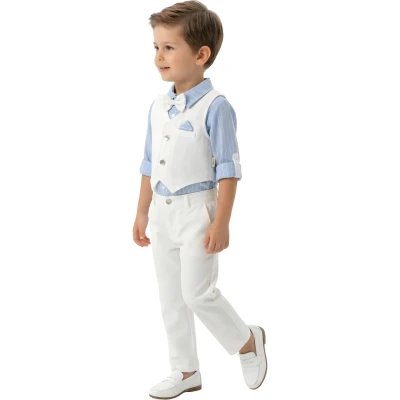 BEYAZ GABARDİN ERKEK YELEKLİ TAKIM