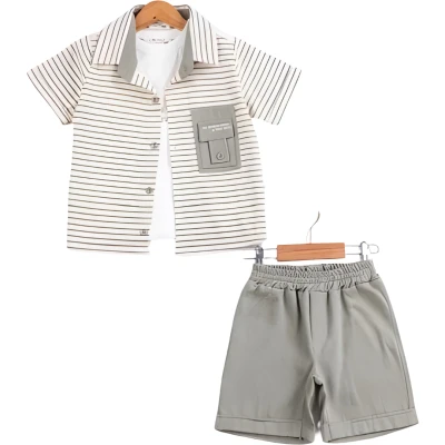 BOMLO CEP BASKILI ÇİZGİLİ GÖMLEK