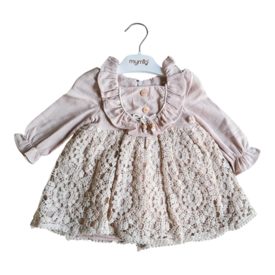 BONCUKLU NATUREL KIZ ELBİSE