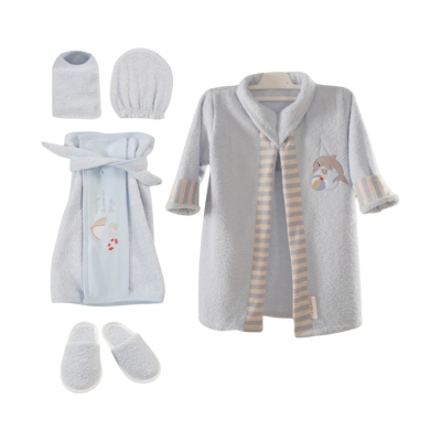 BORNOZ SET - MAVİ YUNUSLU