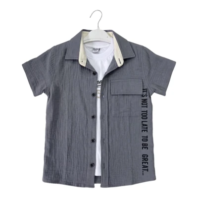 CEPLİ BASKILI İKİLİ MÜSLİN GÖMLEK