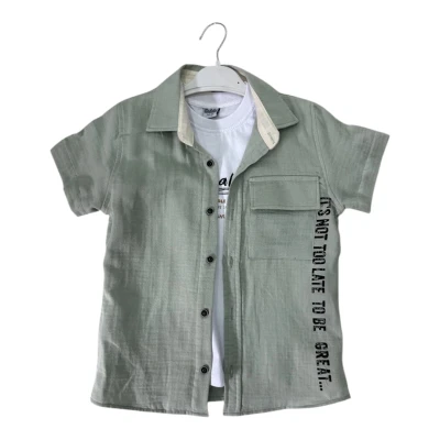 CEPLİ BASKILI İKİLİ MÜSLİN GÖMLEK