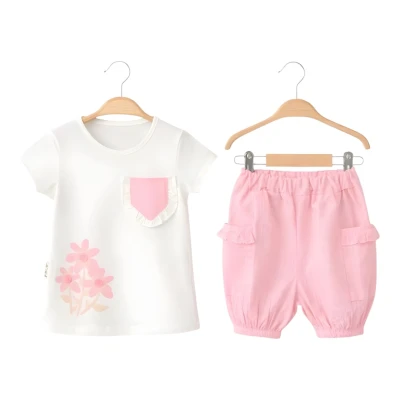 ÇİÇEK BASKILI SÜZENELİ KIZ ŞORTLU TAKIM