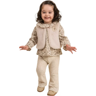 ÇİÇEK DESENLİ PELUŞ YELEKLİ TAKIM