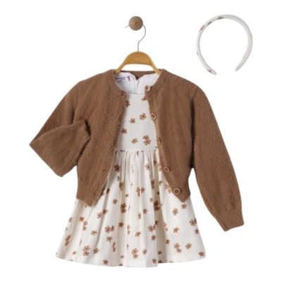 ÇİÇEK DESENLİ TRİKOLU TAÇLI ELBİSE