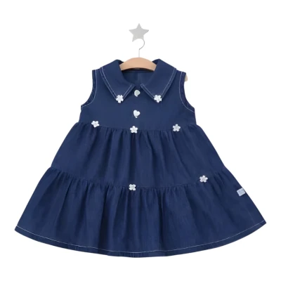 ÇİÇEK DETAYLI KOT ELBİSE