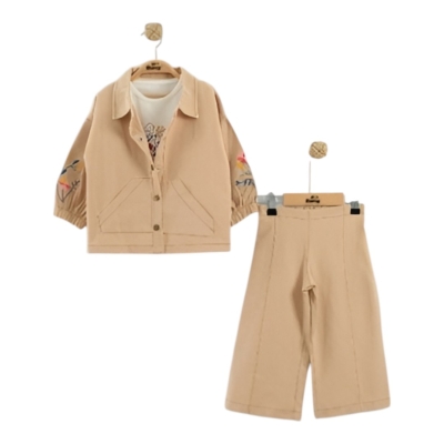 ÇİÇEK NAKIŞLI KIZ TRENÇKOT TAKIM