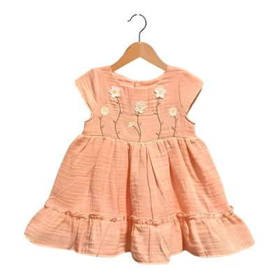 ÇİÇEK NAKIŞLI MÜSLİN ELBİSE