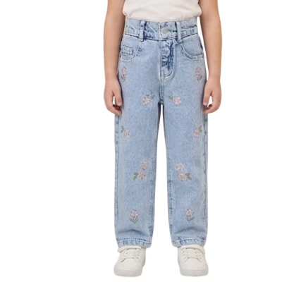 ÇİÇEKLİ NAKIŞ PAMUKLU KOT PANT