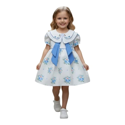 ÇİFT YAKALI NAKISLI KETEN ELBISE