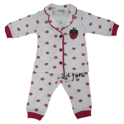 ÇİLEKLİ SÜZENELİ YAKALI PİJAMA TAKIM