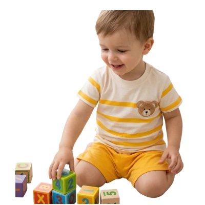 ÇİZGİLİ AYI BASKILI 1-4 YAS ŞORTLU TAKIM