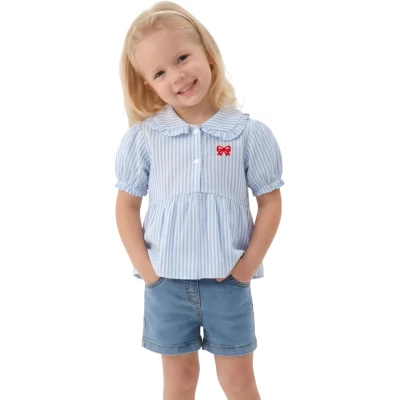 ÇİZGİLİ GÖMLEKLİ NAKIŞLI KIZ TAKIM