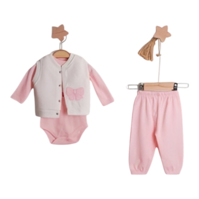 FİYONK NAKIŞLI YELEKLİ KIZ ÜÇLÜ TAKIM