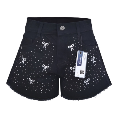 FİYONK TAŞLI PÜSKÜLLÜ PAMUKLU KOT ŞORT