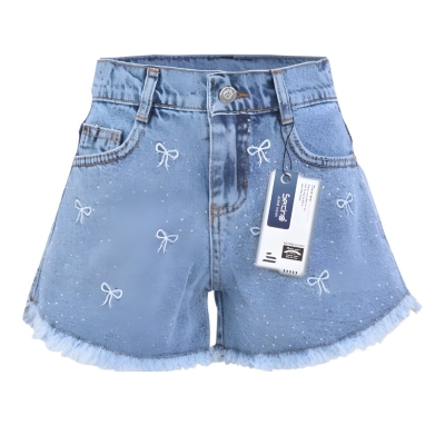 FİYONK TAŞLI PÜSKÜLLÜ PAMUKLU KOT ŞORT