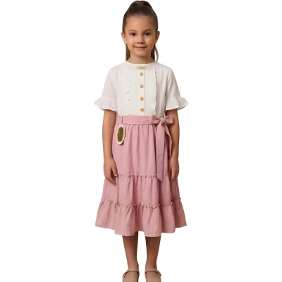 GARNİLI DÜĞMELİ  FIRFIRLI ELBİSE