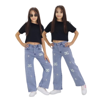 GENÇ BOY KIZ TAŞLI MAVİ KOT PANTOLON