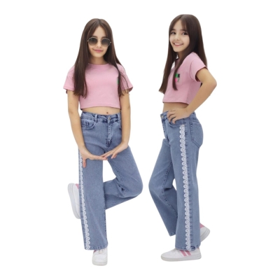 GENÇBOY KIZ MAVİ DANTELLİ KOT PANTOLON