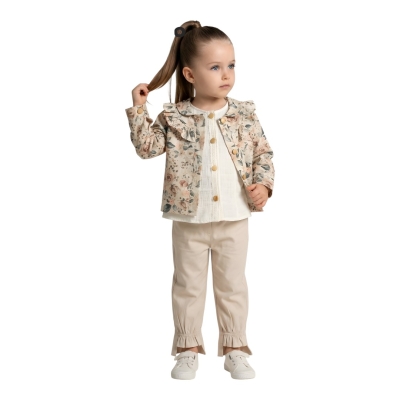 GÜL DESENLİ GABARDİN CEKETLİ 3 LÜ TAKIM