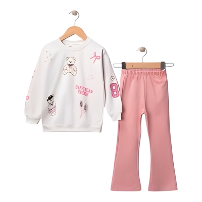 İKİ İPLİK OVERSİZE AYICIKLI KURDELALI KIZ BASKILI 