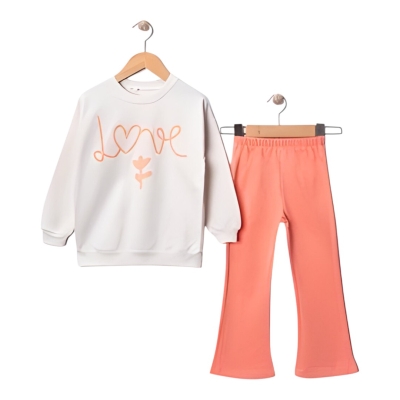 İKİ İPLİK OVERSİZE LOVE KABARTMA BASKILI KIZ TAKIM