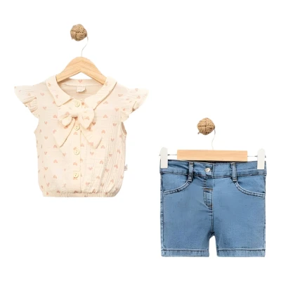 KALP BASKILI MÜSLİN KIZ TAKIM