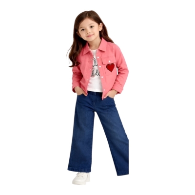 KALP DETAYLI GABARDİN KIZ TAKIM