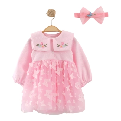 KELEBEK TÜLLÜ BANDANALI ELBİSE