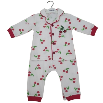 KİRAZLI SÜZENELİ YAKALI PİJAMA TAKIM