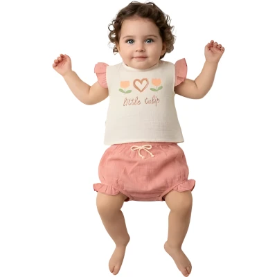 LALE DESENLİ KOL FIRFIRLI 2 Lİ YAZLIK TAKIM