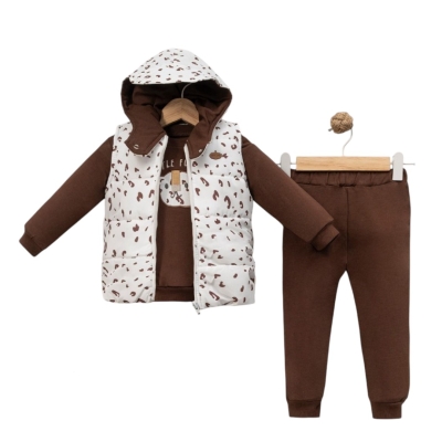 LEOPAR DESENLİ ELYAFLI YELEKLİ 3 LÜ TAKIM