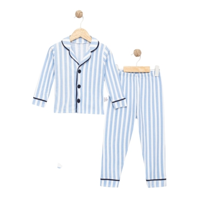 MAVİ ÇİZGİLİ YAKALI PIJAMA TAKIM