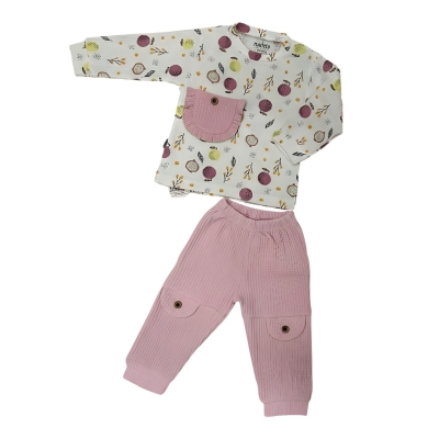 MEYVELİ CEPLİ WAFFLE KMŞ 2 Lİ KIZ TK