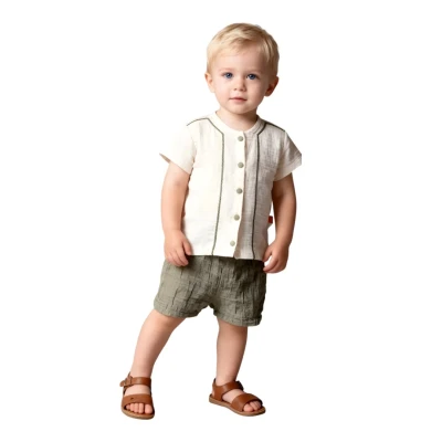 NAKIŞLI DÜĞMELİ YAZLIK ERKEK TAKIM