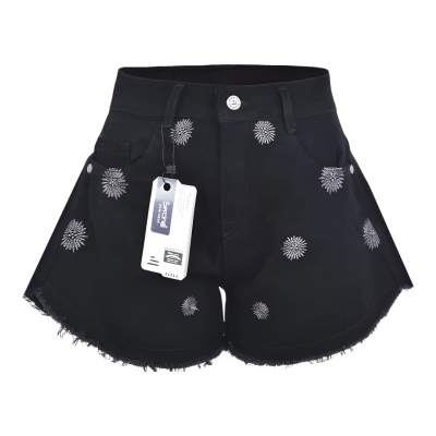 PAPATYA NAKIŞ PÜSKÜLLÜ PAMUKLU KOT ŞORT