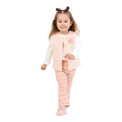 PAPATYA NAKIŞLI PELUŞ YELEKLİ TAKIM