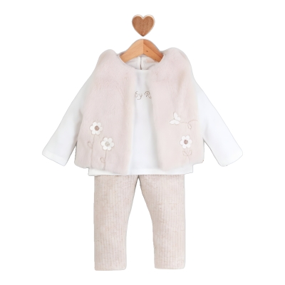 PAPATYA NAKIŞLI PELUŞ YELEKLİ TAYTLI